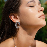 Metal Texture Oval Studs with Zircon Tassels - booneealus