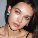 Oval Blue Crack Stone Studs - booneealus