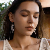 Freshwater Pearl Teardrop Zircon Long Earrings - booneealus