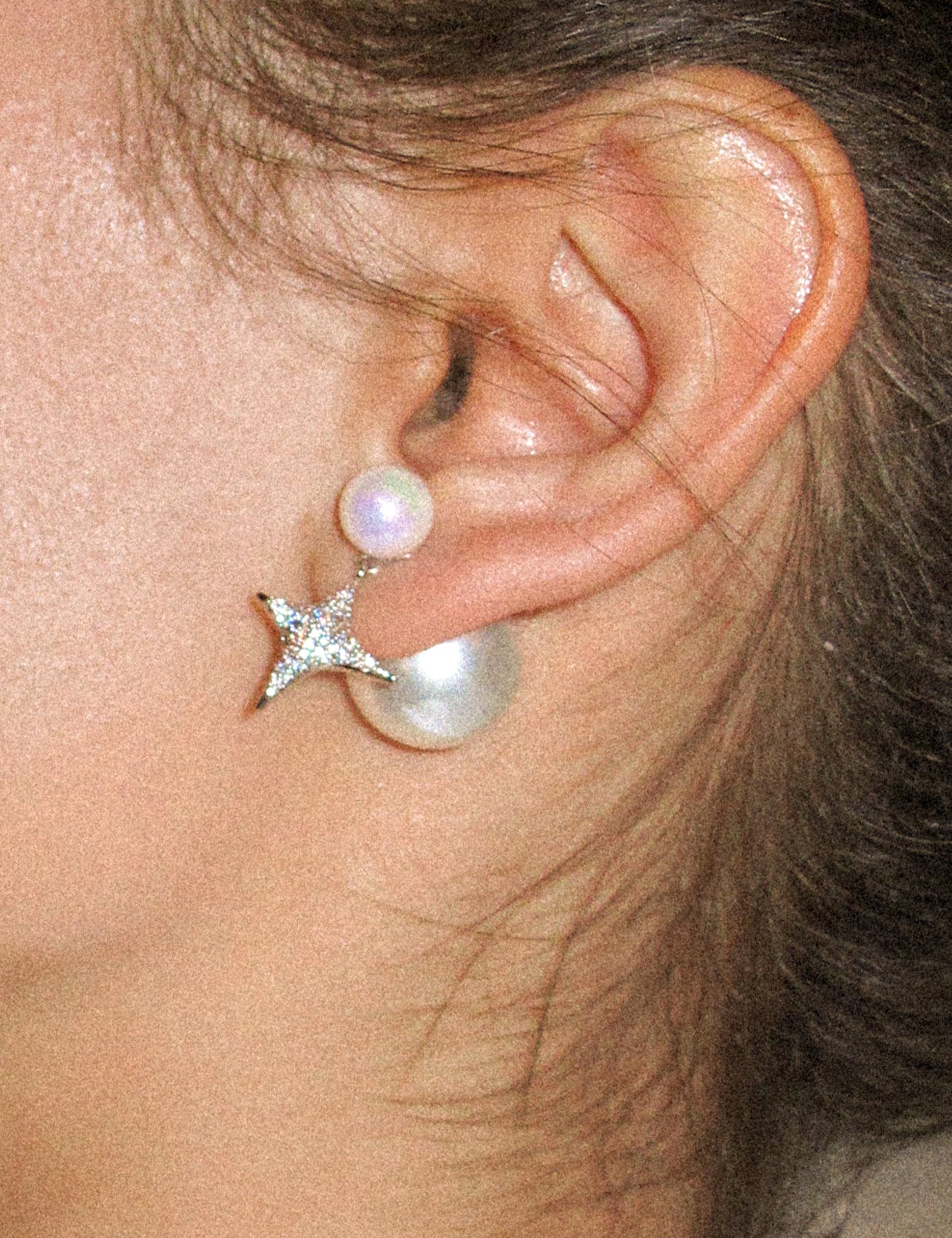 Pearl Stud Earrings with Reversible Zircon Starburst - booneealus