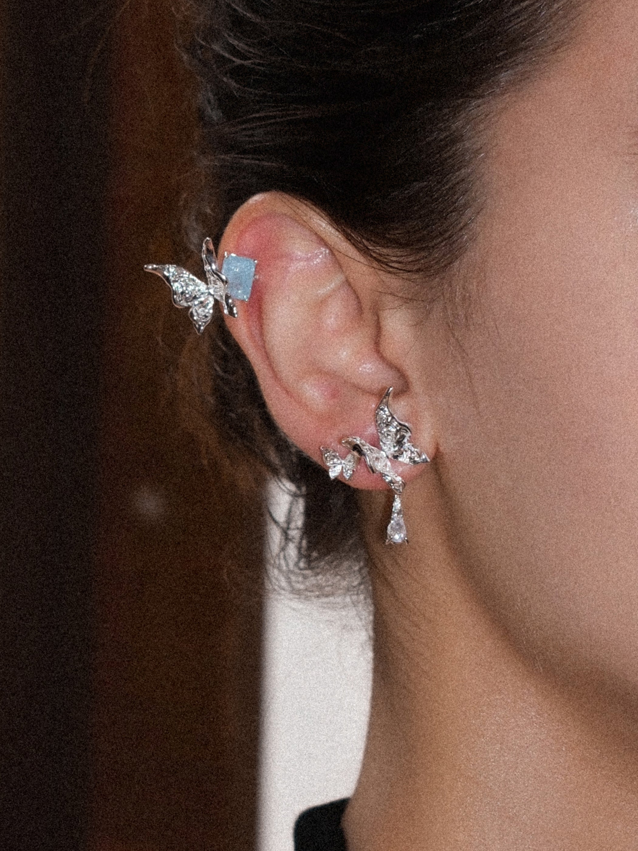 Metal Texture Butterfly Set Studs (3 pcs) - booneealus