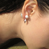 Pearl Stud Earrings with Reversible Zircon Starburst - booneealus