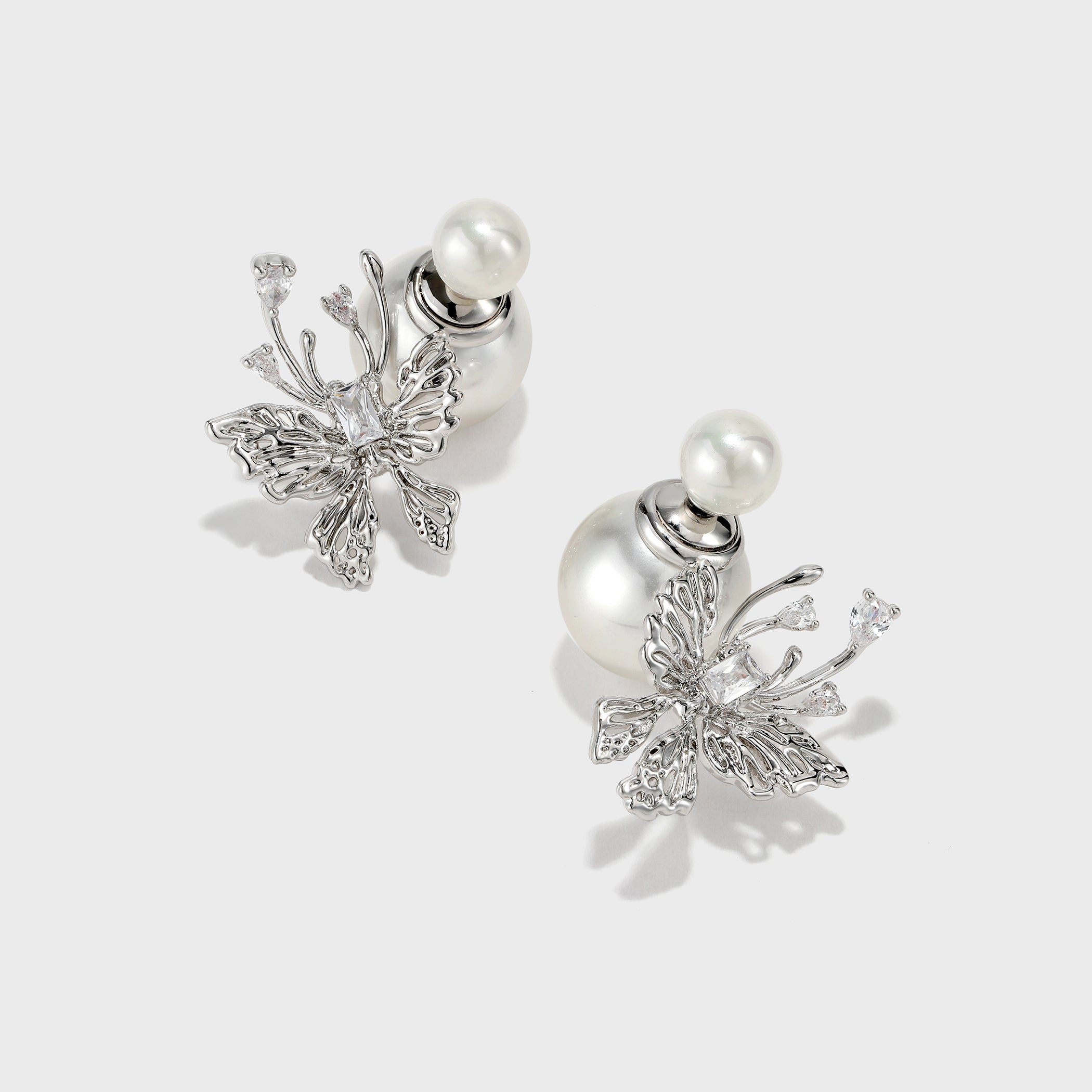 Zircon Butterfly Pearl Earrings - booneealus