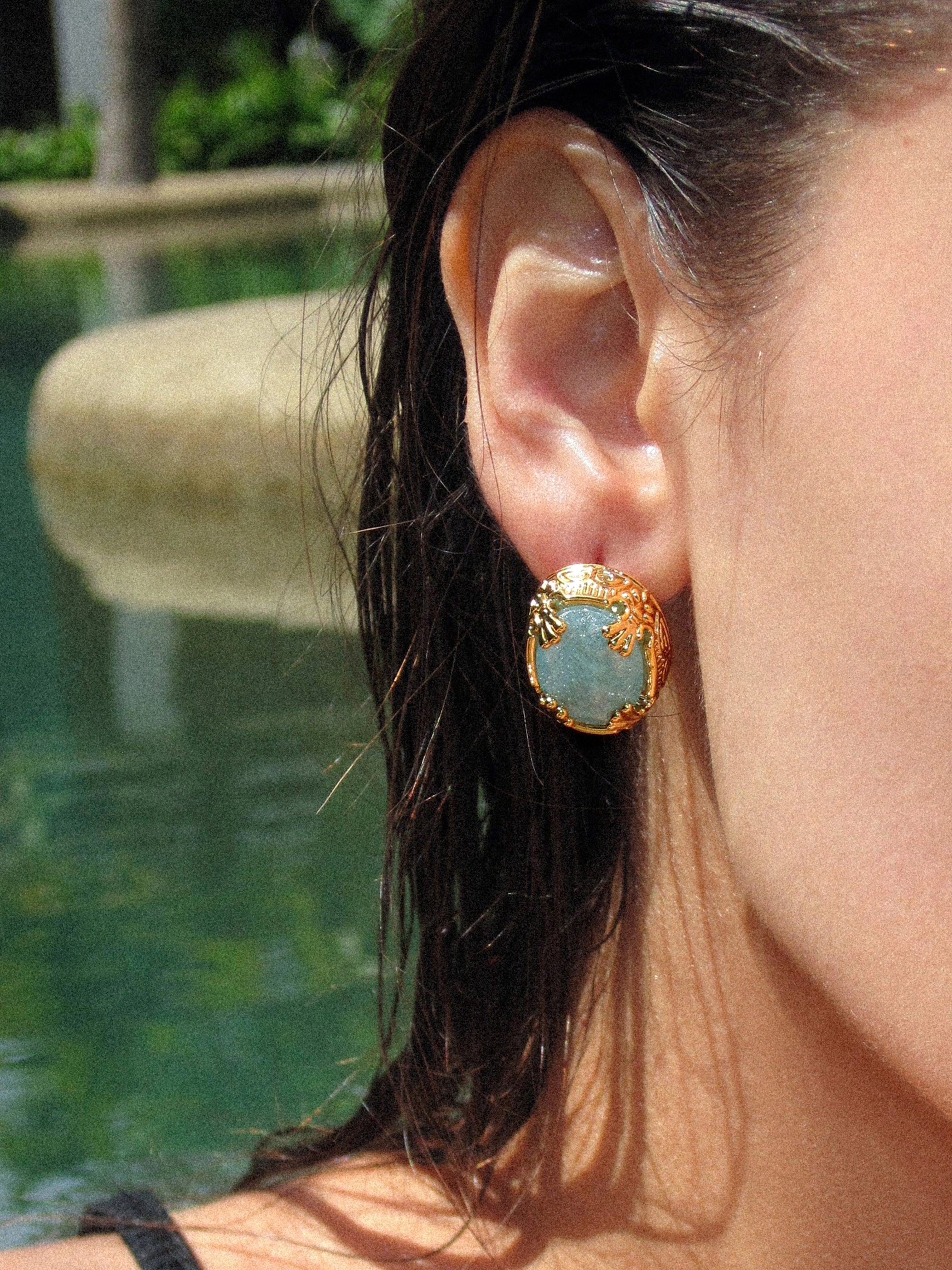 Oval Blue Crack Stone Studs - booneealus