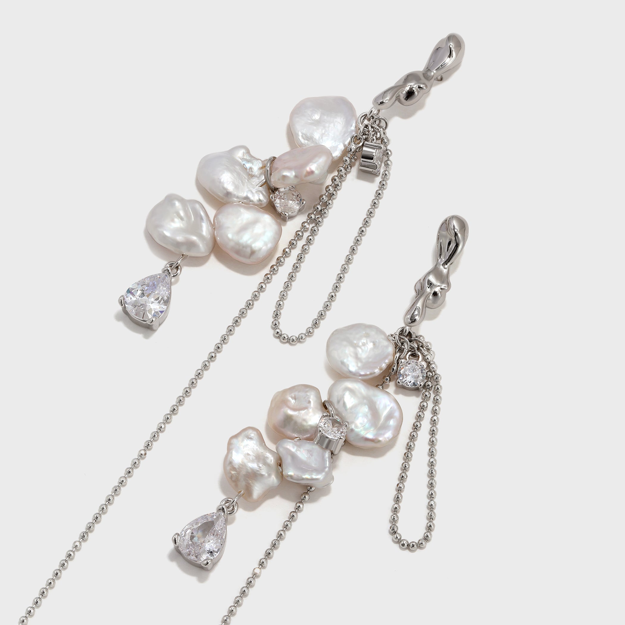 Freshwater Pearl Teardrop Zircon Long Earrings - booneealus
