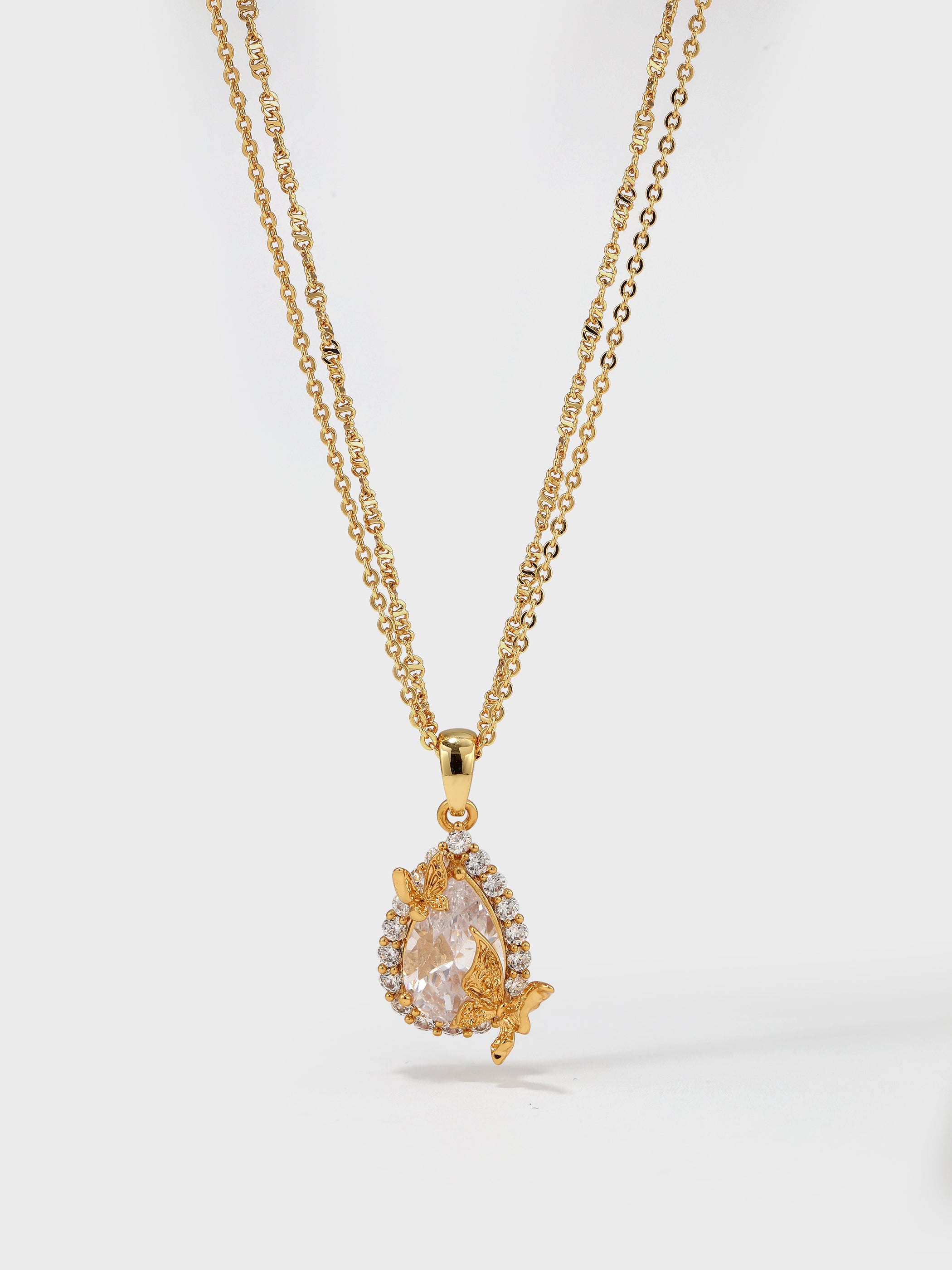 Teardrop-Shaped Double-Layer Butterfly Necklace - booneealus