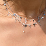 Multi-metal Disc and Zircon Tassel Double Layer Necklace - booneealus