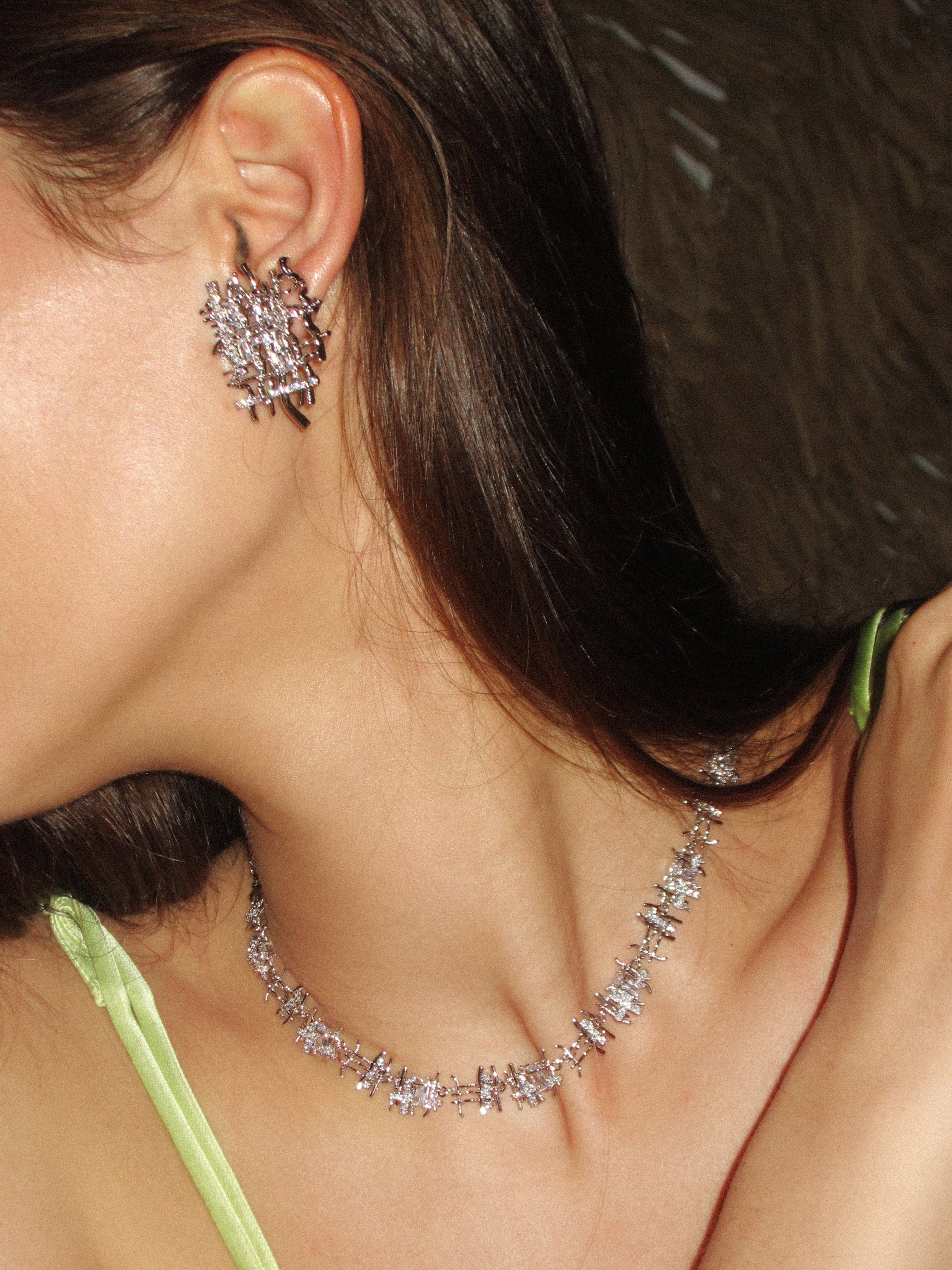 Braided Metal Irregular Zirconia Patchwork Necklace - booneealus