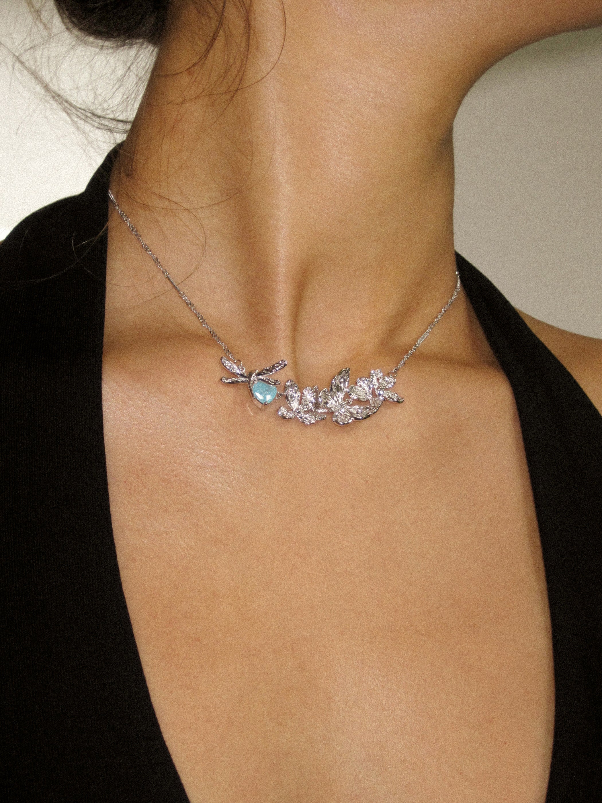 Zircon Butterfly Flower and Dragonfly Necklace - booneealus