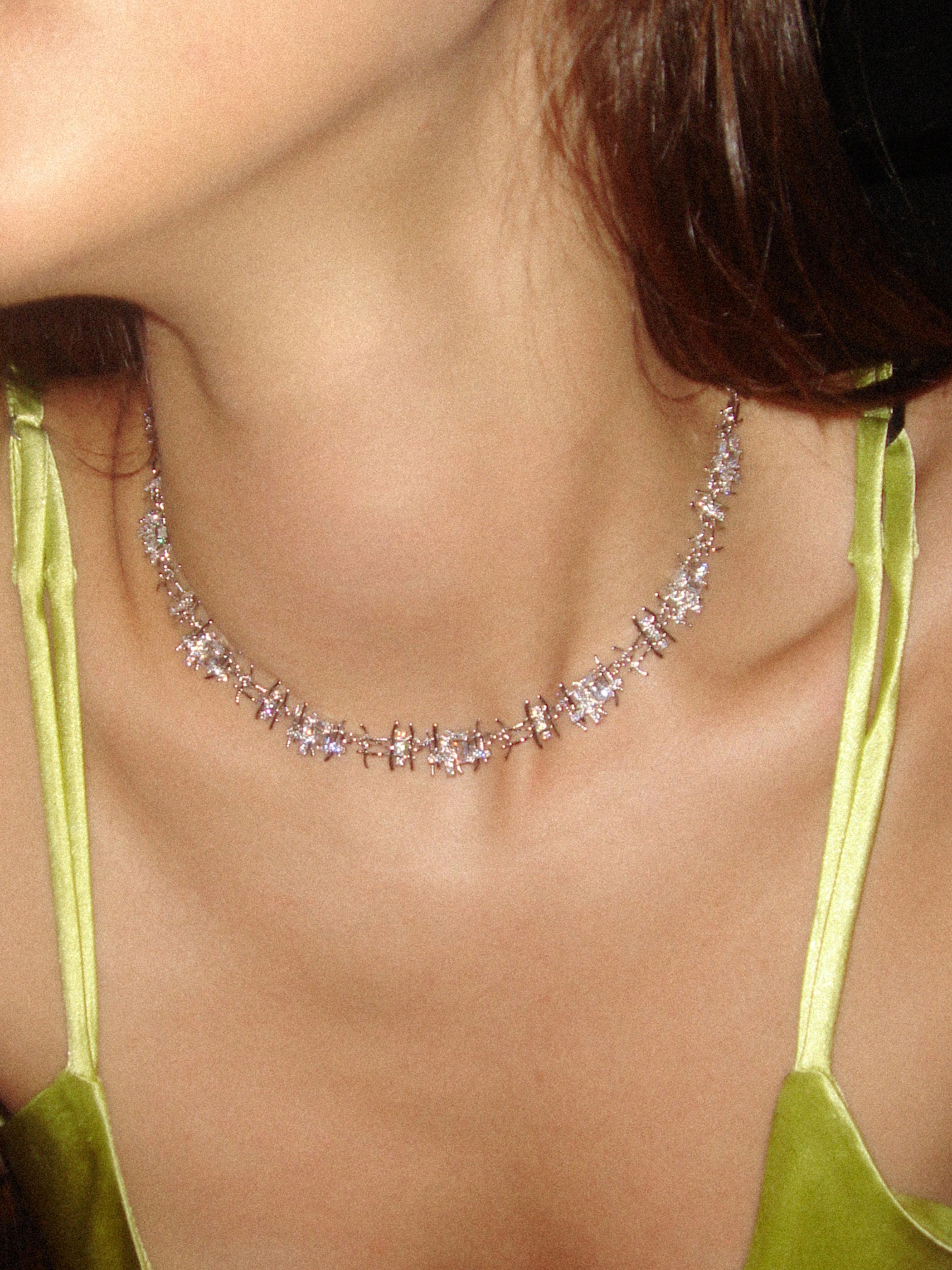 Braided Metal Irregular Zirconia Patchwork Necklace - booneealus