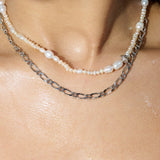 Freshwater Pearl Metal Chain Double Layer Necklace - booneealus