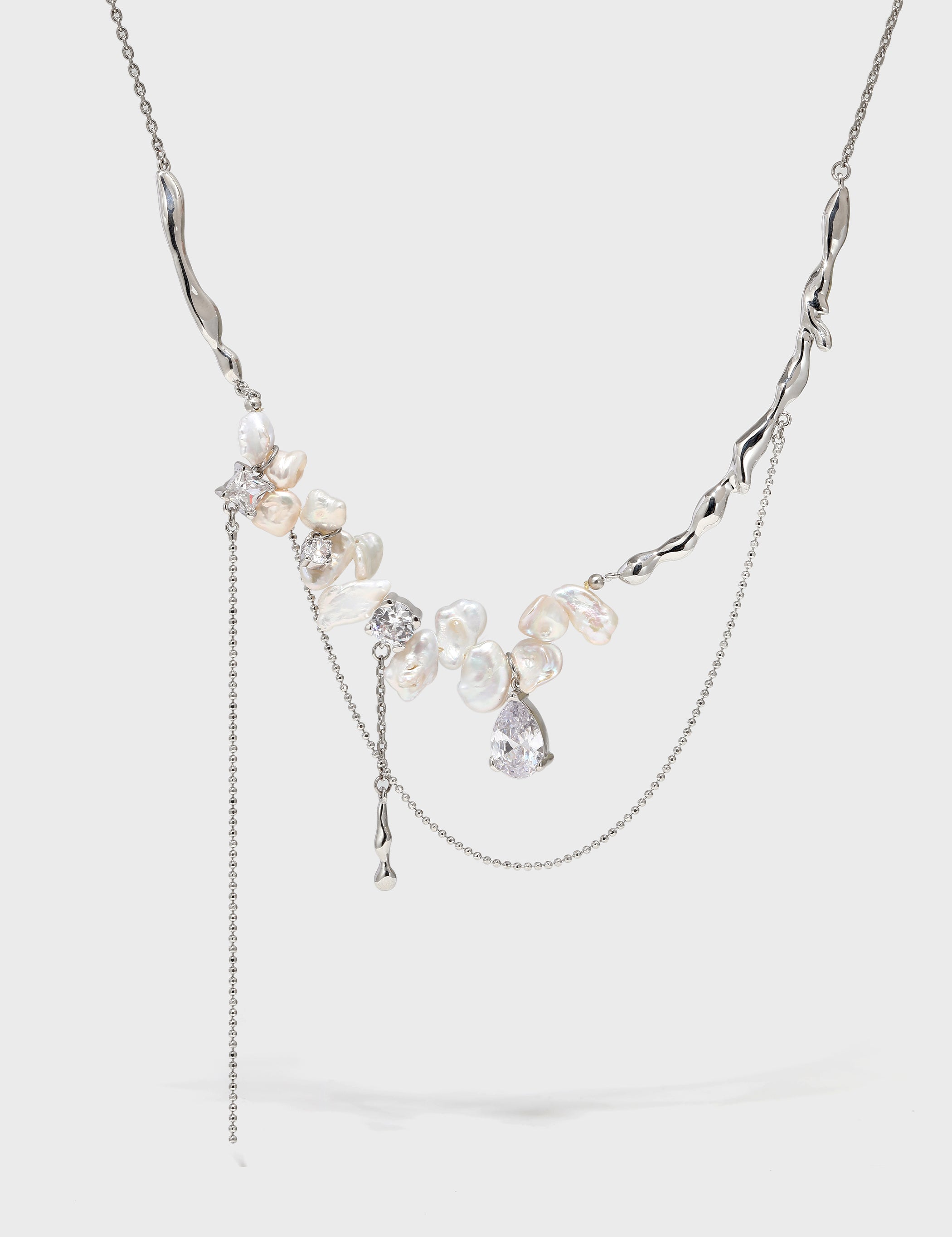 Freshwater Pearl Zircon Teardrop Necklace - booneealus