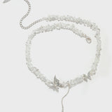 Butterfly Teardrop Zircon Pendant with Crushed Stone Necklace - booneealus