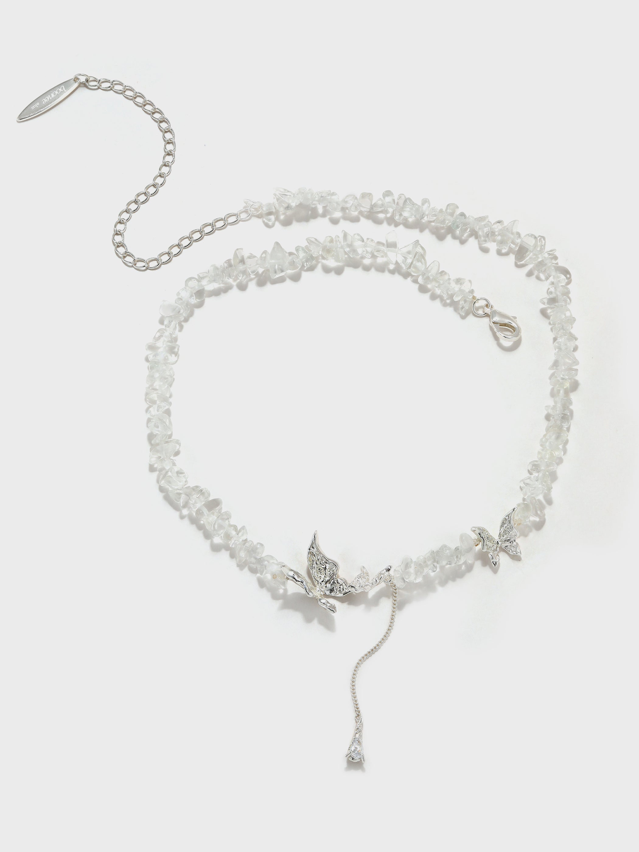 Butterfly Teardrop Zircon Pendant with Crushed Stone Necklace - booneealus