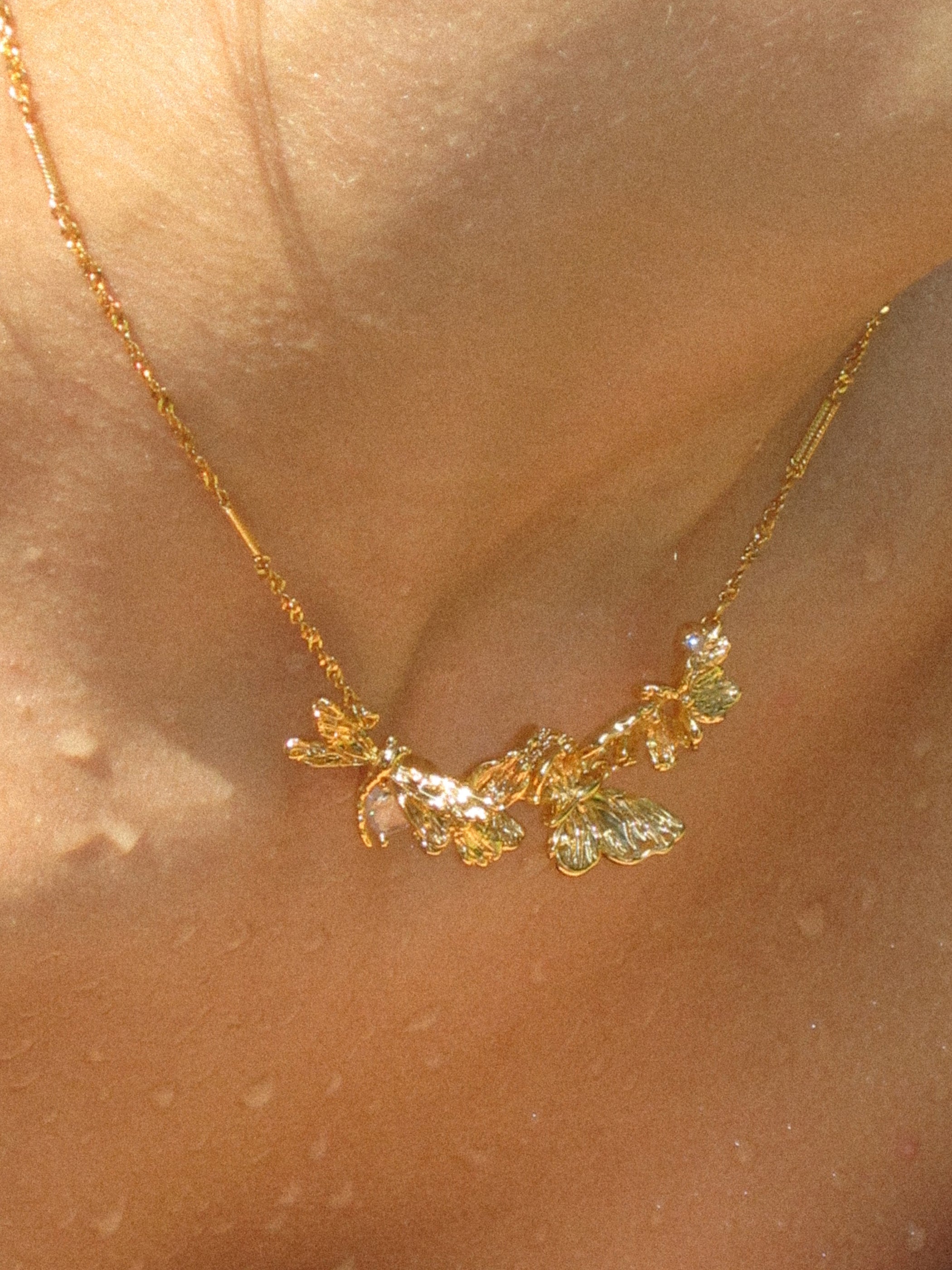 Zircon Butterfly Flower and Dragonfly Necklace - booneealus