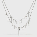Multi-metal Disc and Zircon Tassel Double Layer Necklace - booneealus