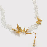 Butterfly Teardrop Zircon Pendant with Crushed Stone Necklace - booneealus