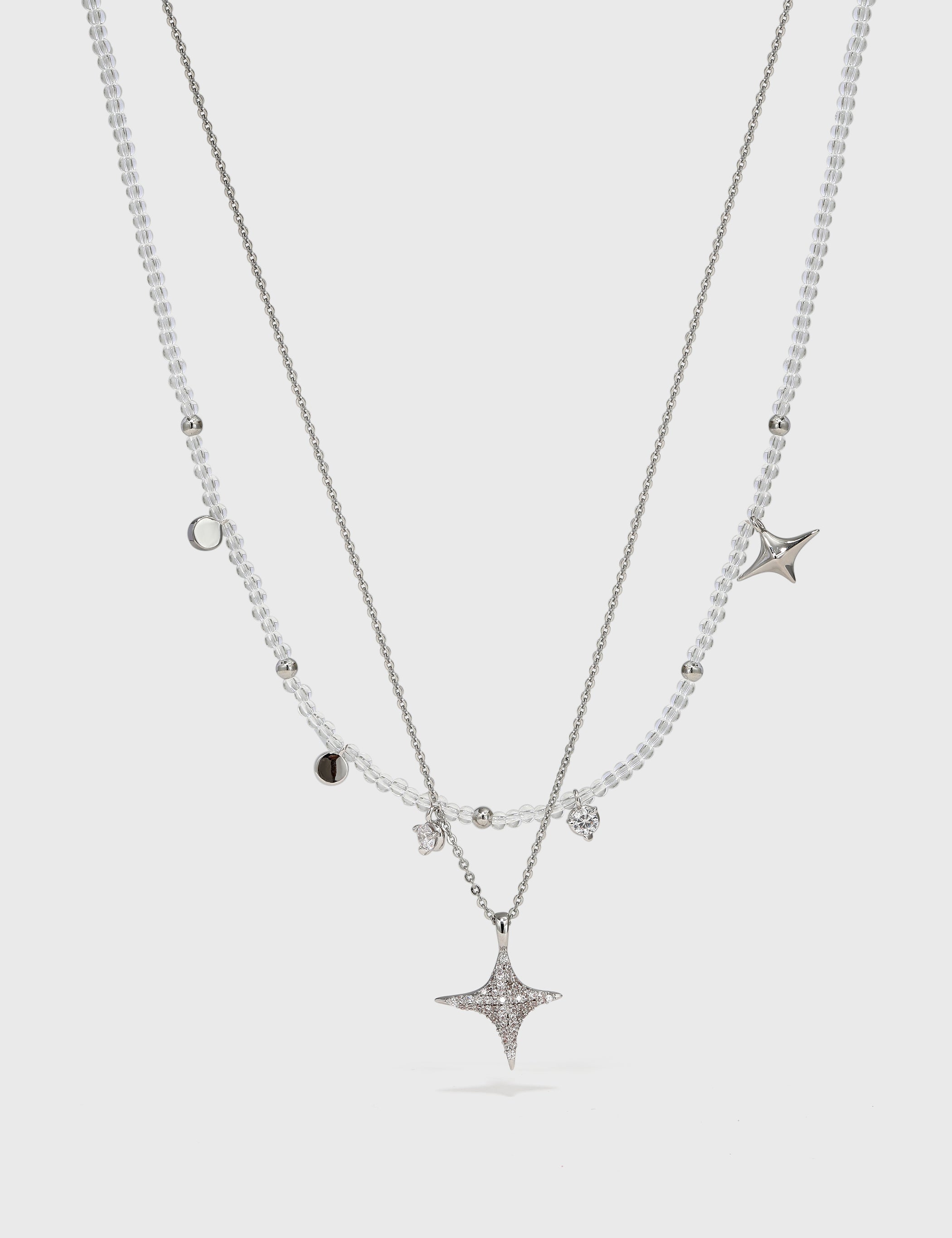 Double Layer Necklace with Zircon Inlay - booneealus