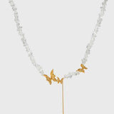 Butterfly Teardrop Zircon Pendant with Crushed Stone Necklace - booneealus