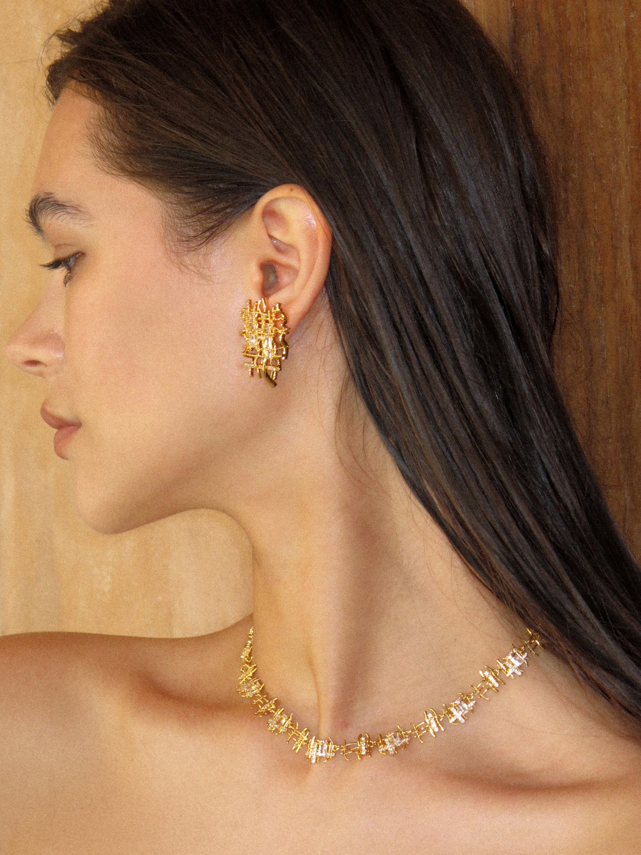 Braided Metal Irregular Zirconia Patchwork Necklace - booneealus