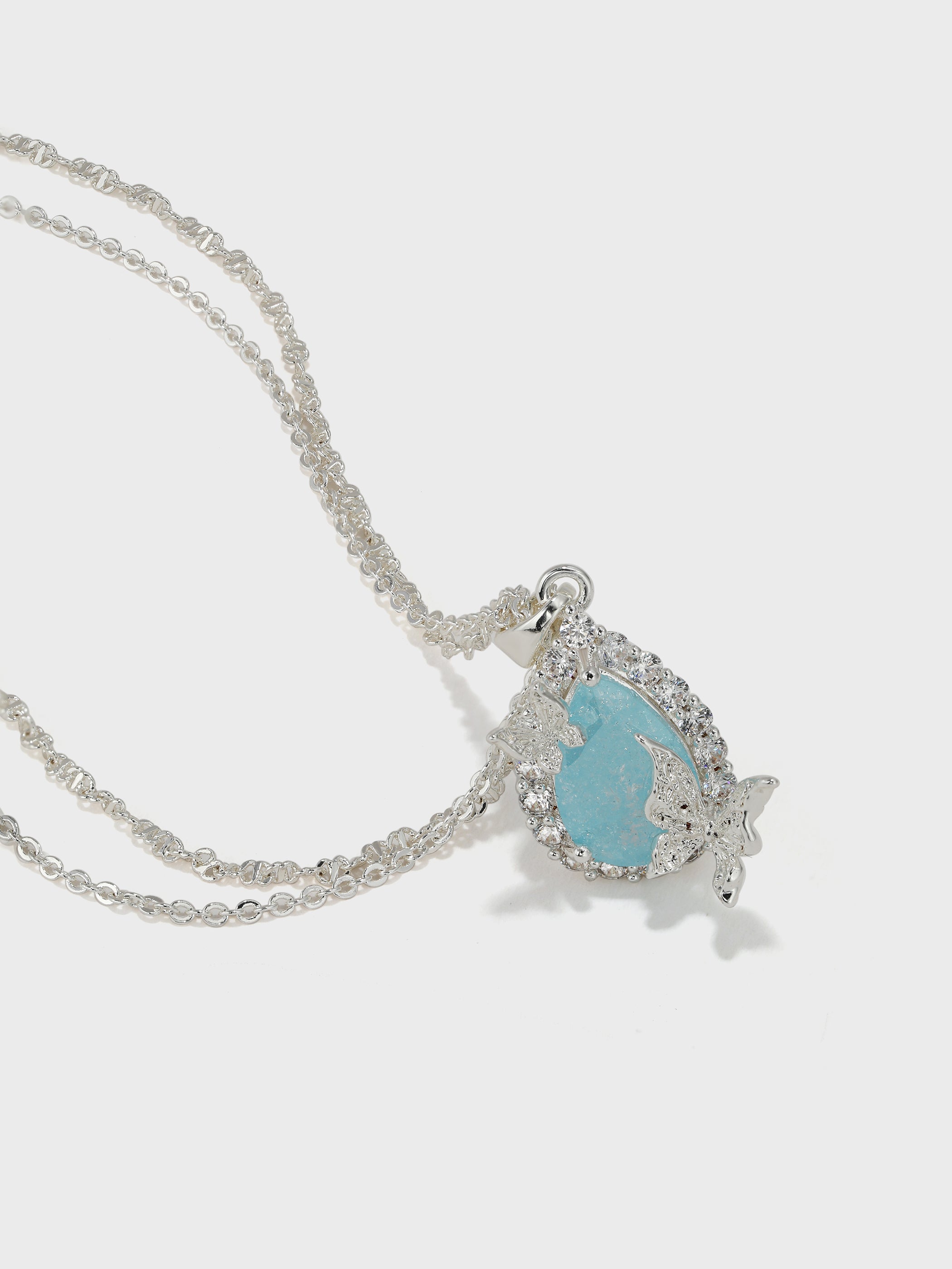 Teardrop-Shaped Double-Layer Butterfly Necklace - booneealus