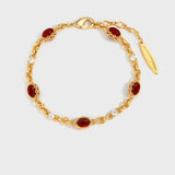 Double-Sided Red Agate Link Bracelet with CZ Accents