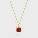 3D Sugar Pyramid Red Agate Woven Necklace – 24K Gold Plated