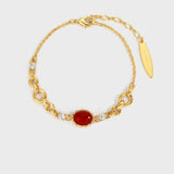 Asymmetric Red Agate Woven Chain Bracelet – 24K Gold Plated