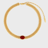 Red Agate Woven Lace Necklace – 24K Gold Plated